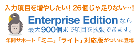 入力項目を増やしたい!26 個じゃ足りない…! Enterprise Edition なら最大 900 個まで項目を拡張できます。年間サポート「ミニ」「ライト」対応版がついに登場